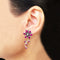 925 Silver Ruby Red Flower Leaf Earrings