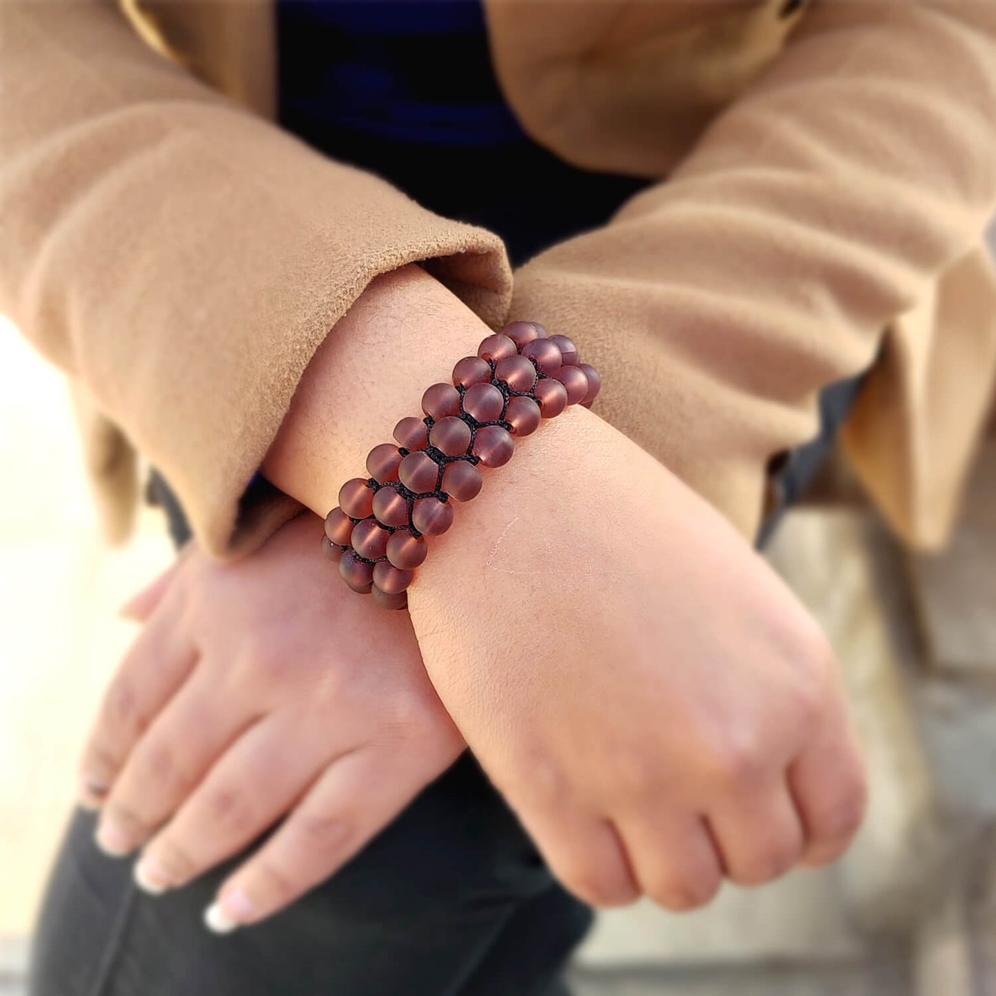 Three Layer Handmade Adjustable Bracelet 8mm Beads