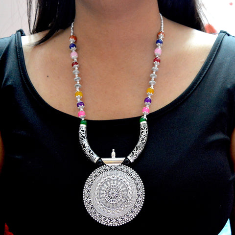 Multicolor Antique Pendant Necklace, Multicolor Tribal Pendant Necklace