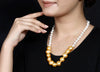 Imeora Knotted White 8mm Shell Pearl Necklace With Golden Oval Shell Pearl