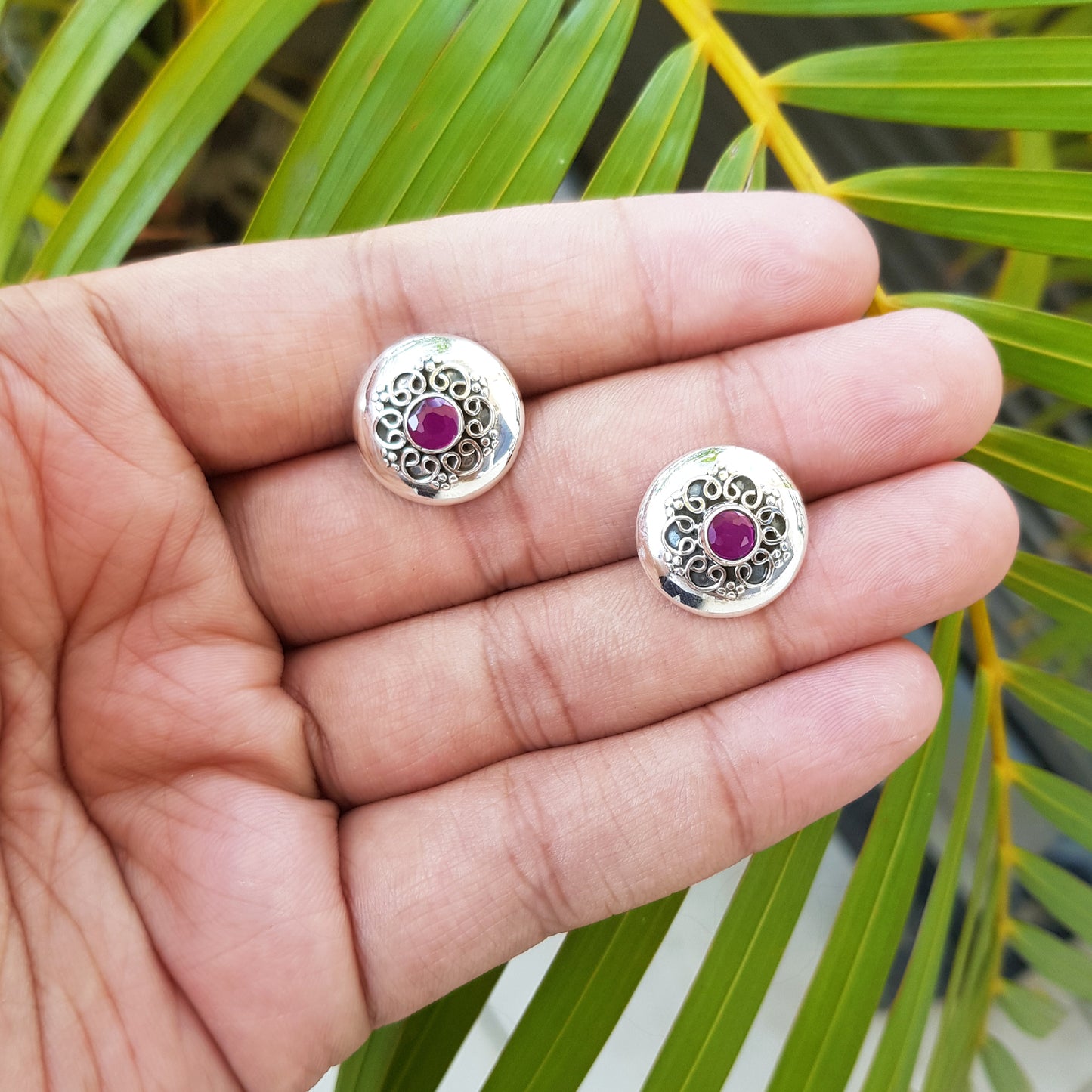 925 Silver Stud With Pink Center