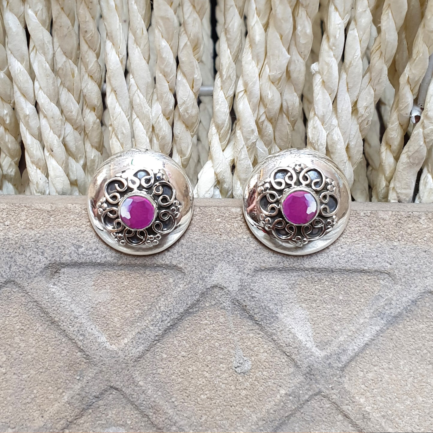 925 Silver Stud With Pink Center