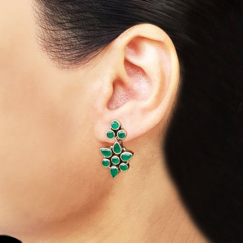 925 Silver Exclusive Green Stud With Green Flower Hanging