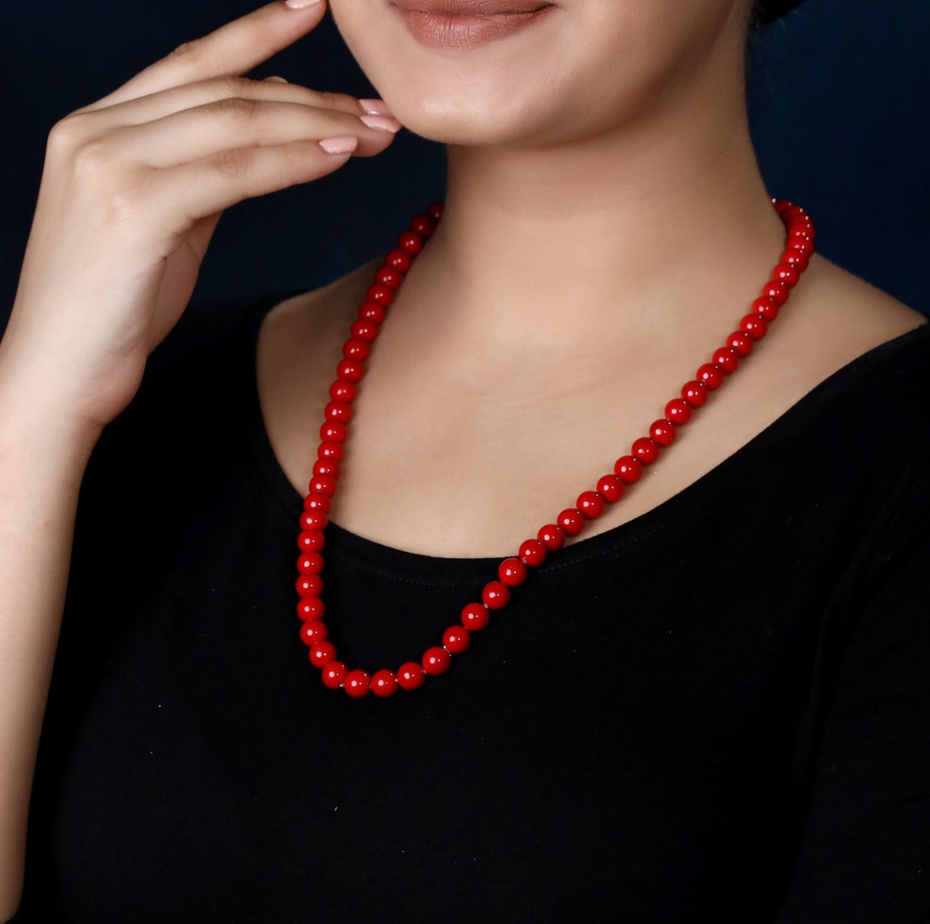 Imeora Red 8mm Shell Pearl Necklace With Red Studs