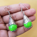 Imeora Oxidised Silver Parrot Green Cone Shape Earrings
