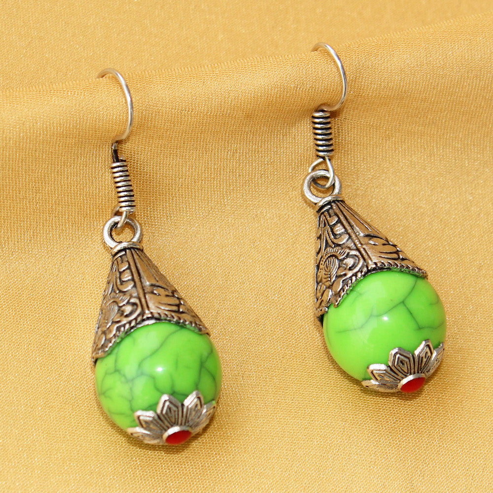 Imeora Oxidised Silver Parrot Green Cone Shape Earrings