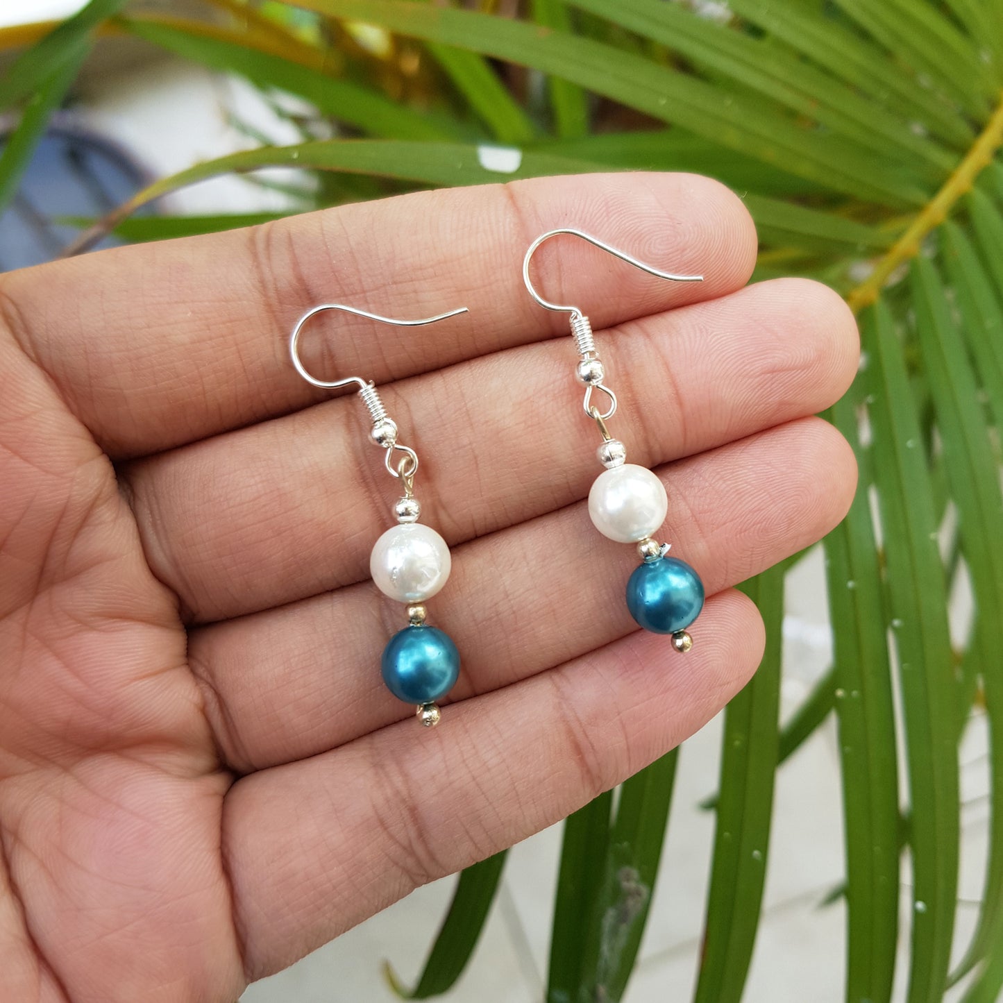 Imeora White Greenish Blue 8mm Shell Pearl Earrings