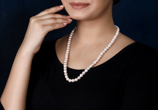 Imeora White Baby Pink 8mm Shell Pearl Necklace