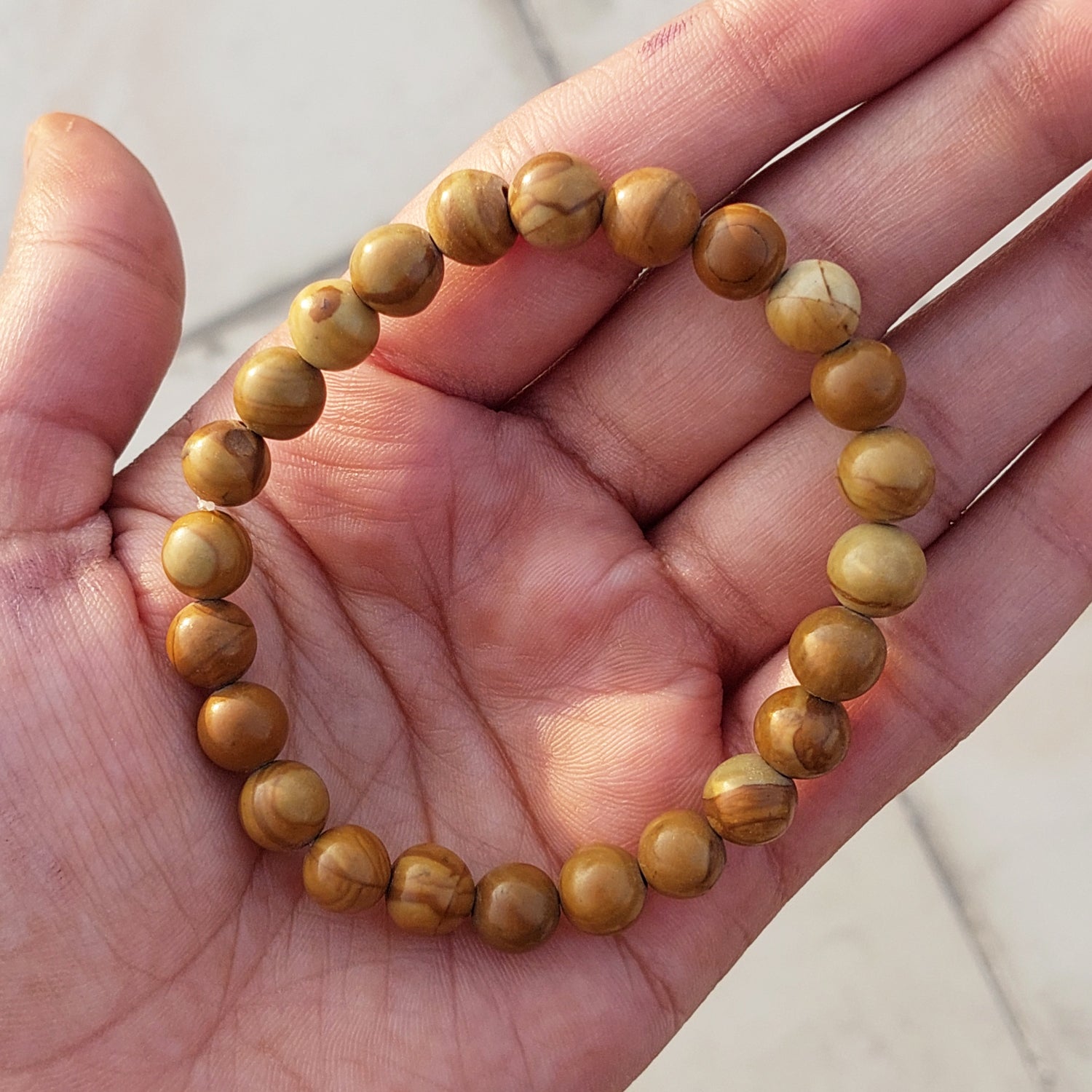 Vintage 6mm Imperial Jasper Wooden Beaded Bracelet – Dainty Healing Gemstone Wrap