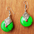 Imeora Oxidised Silver Parrot Green Drop Earrings